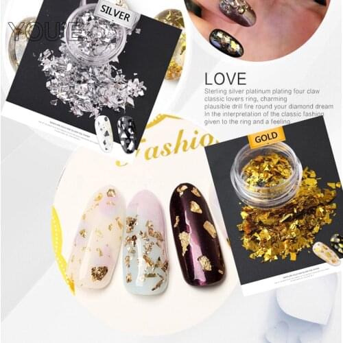 DIY Manicure Nail Art Gold & Silver Foil Sticker Paper Accessories Laser Rose Gold Flake Charms Sticker Decal Decor Decoration