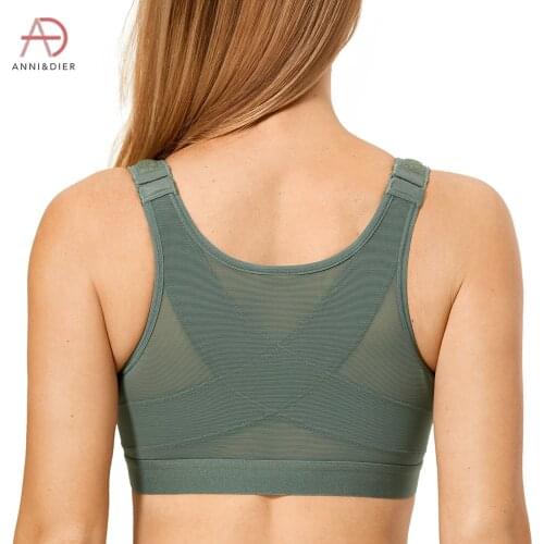 Womens Full Coverage Wireless X-shape Back Support Non Padded Front Closure Posture Bra Plus Size