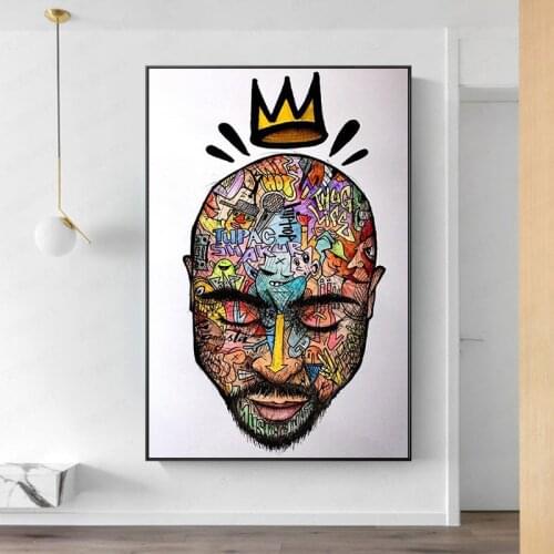 Graffiti Art Portrait of 2PAC Tupac Abstract Wall Art Posters and Prints Rapper of 2PAC Canvas Paintings Art Pictures Home Decor