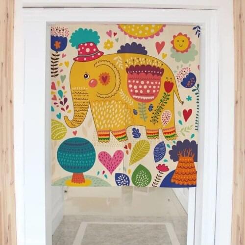 Cute Cartoon Animal Abstract Panting Kitchen Bathroom Partition Curtain Half Panel Curtain Home Decoraion Blackout Curtain