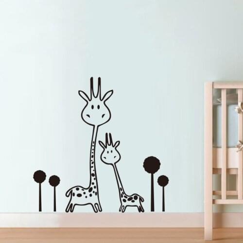 Cute two Giraffe Wall Sticker kids rooms Living room for home decoration Mural bedroom Decals Cartoon animal stickers wallpaper