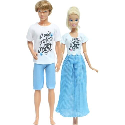 Mix 2 Pcs /Set Couple Doll Dress Daily Casual Wear Clothes for Barbie Doll for Ken Doll Accessories Baby Girl Boy House Toys