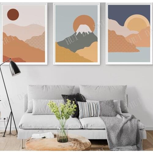 Mountain Print Set of 3, Landscape Wall Art, Digital Prints, Volcano Paint, Original Painting, Abstract Sun Print, Mountain Art