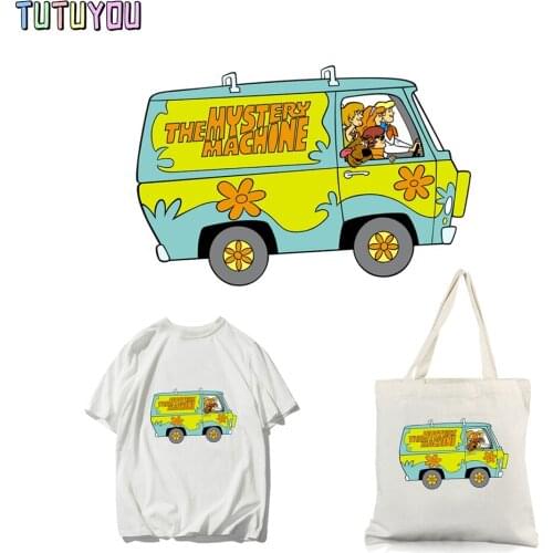 PC2374 Cartoon Green Bus Heat Transfer Stickers Clothing Patches For T-shirt Iron-on Transfers DIY Decoration Applique Patches