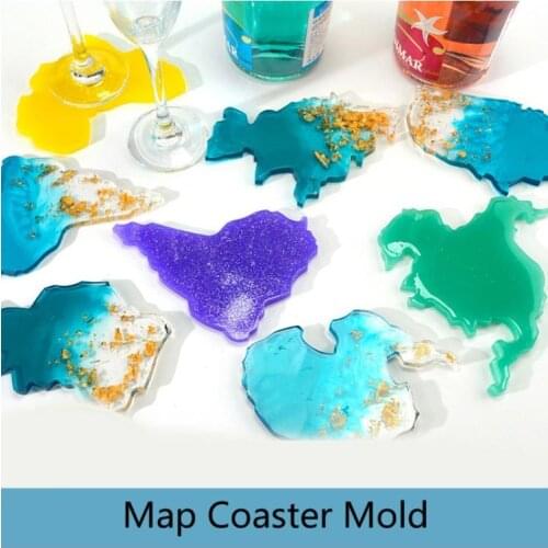 Seven Continents Resin Molds Coaster Maps Silicone Tray Fruit Cup Mat Mold DIY Handmade Crystal Glue