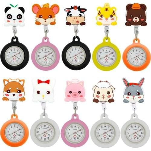 Lovely cute animal series nurse doctor silicone pocket watches hospital adjustable Stretchable hang badge reel clips gifts watch