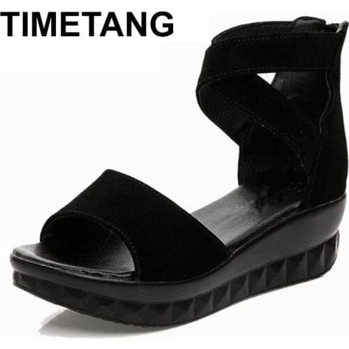 TIMETANGSize 35-43 Sandals Woman Platform Women Slippers Genuine Leather Small Wedges Size Womens Sandals Casual Shoes Woman