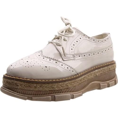 Women Platform Flats Woman Brogue Derby Leather Lace Up Classic Bullock Footwear Female Oxford Shoes Ladys Office Shoes