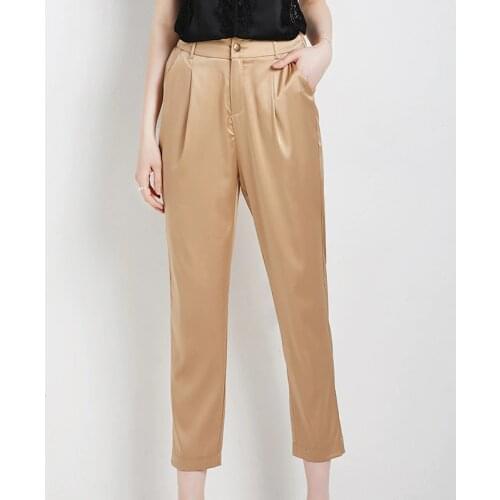 Spring and Summer new stylish silk pants female mulberry silk loose lace up thin ankle-length pants pencil pants women 20123