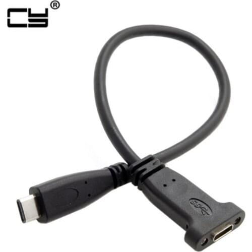 USB-C USB 3.1 Type C Male to Female Extension Data Cable with Panel Mount Screw Hole 20CM
