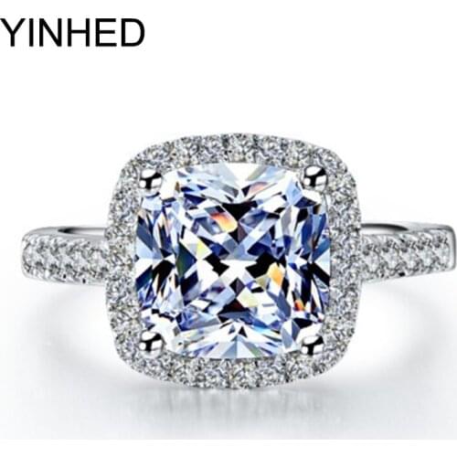 YINHED Hot Sell Wedding Rings for Women 3 Carat Princess Cut Cubic Zirconia CZ Diamant Engagement Ring 925 Silver Ring ZR324