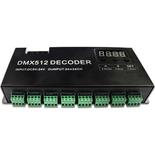 CV LED DMX 512 Decoder RGB LED Controller 72A RGB Led Decoder Smart Building Decoration 3A 24 Channel Dc5v 12v 864W 24v 1728W DC