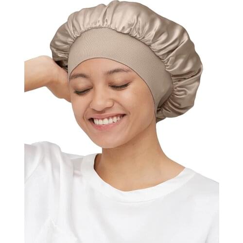100% Real Mulberry Silk 19 Momme silk sleeping caps Traceless Half Elastic Flat Night Cap For Curly And Straight Hair