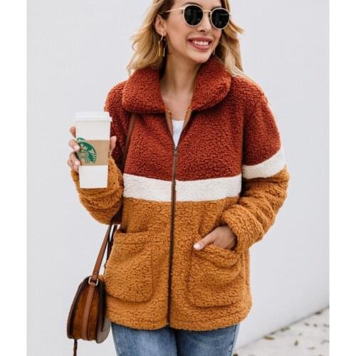 2020 Autumn Winter Warm Loose zipper stitching pocket womens coat Fashion Casual High street wm