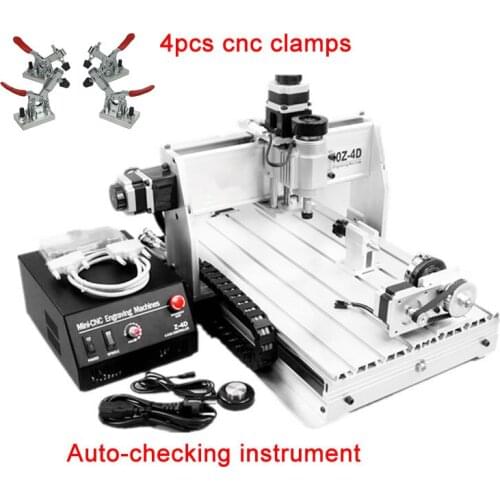 3D CNC Router 3040 Z-DQ CNC Milling Machine with with rotary axes, ball screw, auto-checking tool + 4 free cnc clamps