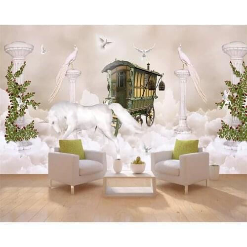 Beibehang 3d wallpaper murals Dream sky cloud unicorn roman column full house background wall 3d mural wallpaper 3 d wallpaper