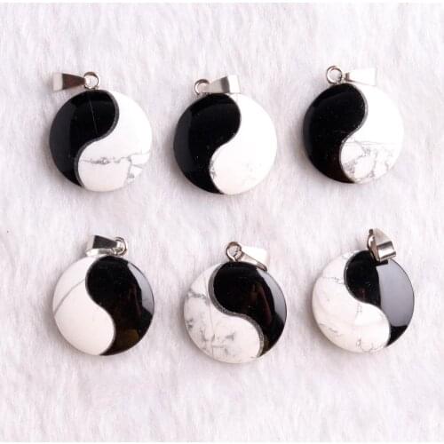 6PCS Traditional Chinese Bagua Tai Chi Necklace Pendant Natural Stone Turquoises Oynx Jewelry Necklaces Pendulum Amulet 25*25mm