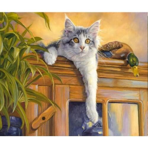 5D Diamond Painting Animal Cat DIY Diamond Embroidery Picture of Rhinestones Flower Mosaic Handmade Diamond Art Home Decor Gift