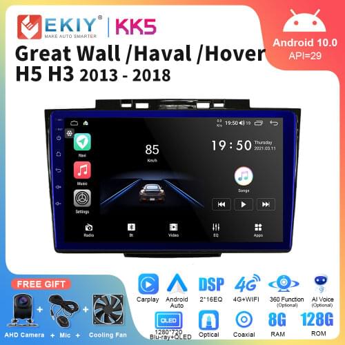 EKIY Android 10 QLED 1280*720P Car Radio for Great Wall Haval Hover H5 H3 2013 2014-2018 Stereo GPS Navigation Multimedia Player