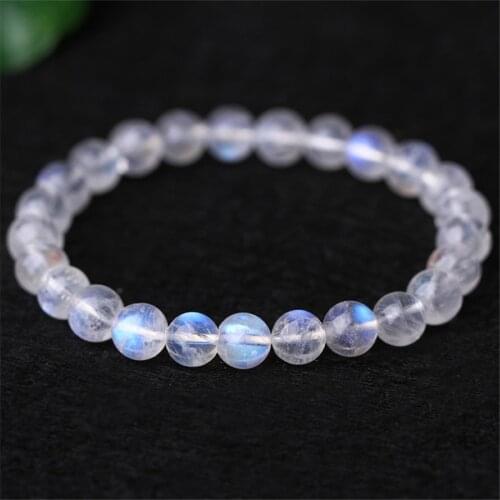 Genuine Natural Moonstone Blue Lights Bracelets For Women Lady Stretch Crystal Round Bead Bracelet 7mm 8mm 9mm 10mm AAAAA