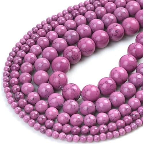 Natural Purple Howlite Turquoises Gem Stone Beads Round Loose Beads For Jewelry DIY Making Charms Bracelet 15''4/6/8/10/12mm
