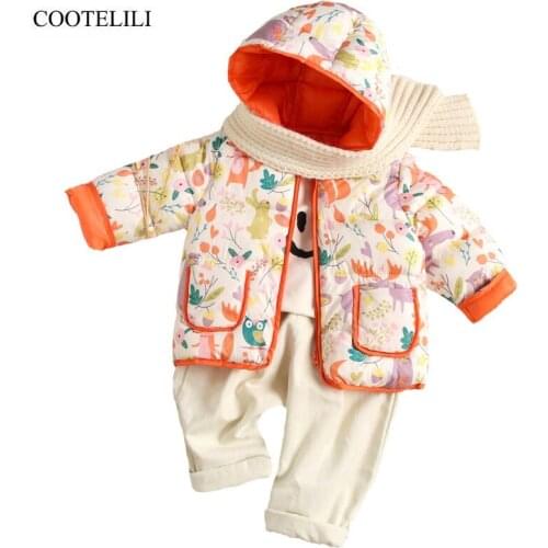 COOTELILI Cotton Warm Jacket Coat Baby Girls Boys Parka Kids Jacket Hood Winter Children Jacket Spring Fall Toddler Outerwear