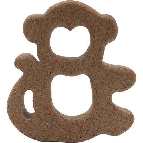 Monkey Wood Teething Toy for Baby Rattle Teething Ring Natural Wooden Teether Teething baby Gender Neutral Shower Easter Gift