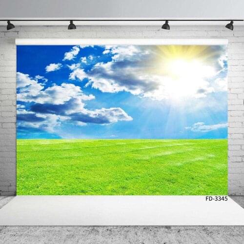 Blue Sky Cloud Sunshine Grassland Photography Backgrounds Vinyl Cloth Backdrop Photo Studio for Baby Children Portrait Photocall