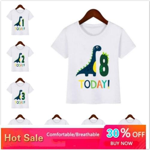 Boys White T Shirt Dinosaur Cartoon Clothes Children Happy Birthday Dino Present Animal Funny Gift Kids Summer Clothes Girls Top