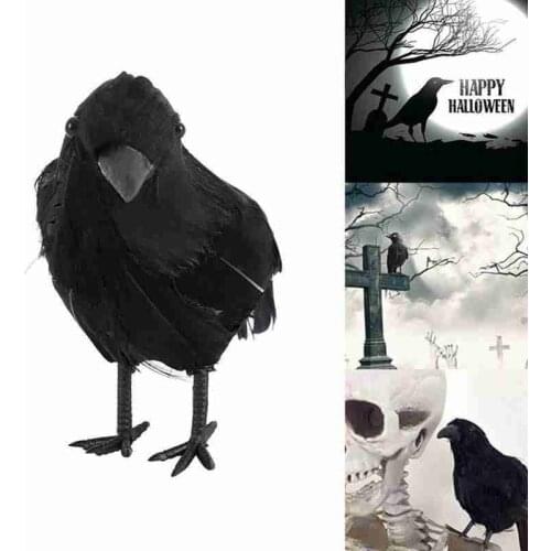 Simulation Black Crow Animal Model Artificial Crow Black Bird Prop Decor For Halloween Display Event Party Scary Decoration