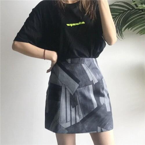 2020 printed summer oversize high waist skirt Hong Kong flavor thin package hip skirt student a-line short skirt shorts