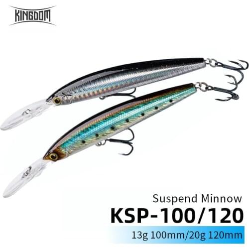 New KINGDOM KSP-100/120 Suspend Minnow 13g 20g Jerkbait Bass Hard Bait Profession Crankbait Suspending Minnow Fishing Lure