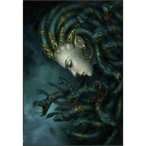 New full square 5d diy diamond painting woman snake picture 3d round diamond mosaic horror crafts sticker diamond embroidery