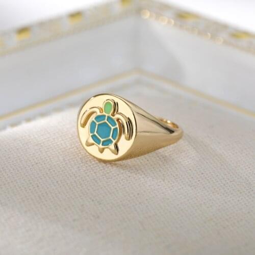 Couple Gold Color Punk Metal Ring for Women Korean Cute Enamel Tortoise Finger Rings Trend Women Jewelry Accessories Party