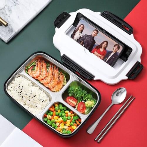 Portable Lunch Box For Kids With Compartments 304 Stainless Steel Japanese Bento Box Microwave Heating Food Container Tableware