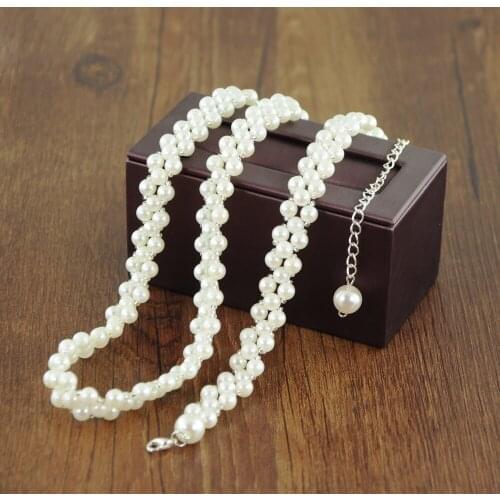 ZMS398 Chain Belt for Woman Beaded Belts for Dresses Pearl Belts for Ladies Girls Sash Plain Bridal Belt Brides Accessories