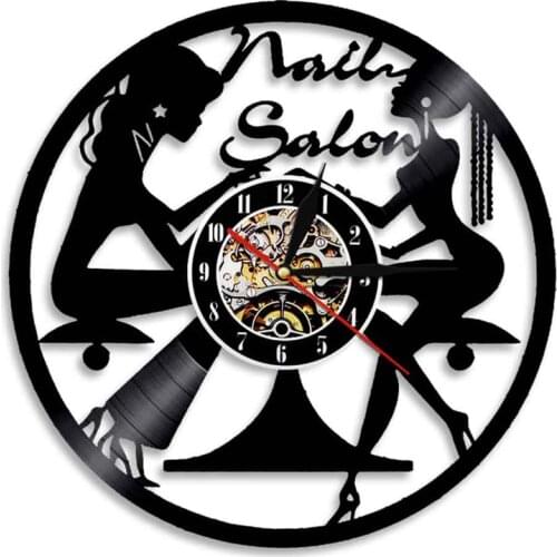 Spa Nail Salon Wall Clock Nail Manicure Studio Beauty Vinyl Record Wall Clock Nail Beauty Salon Wall Decor Gift For Nail Salons