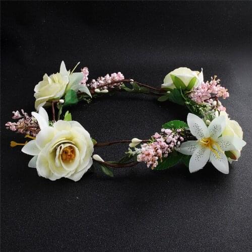 Bridal Hair Wreath Women Bohemian Rose Flower Headband Girls Hairwear Birthday Party Beach Wedding Hair Accessories Decoration