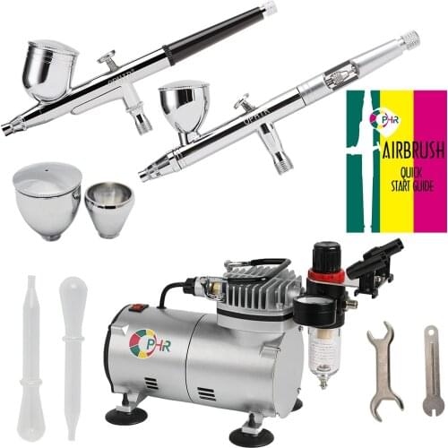 OPHIR 0.3mm Air Brush & 0.5mm Dual Action Airbrush Kit with Air Compressor for Nail Art Body Paint Temporary Tattoo_AC089+004006