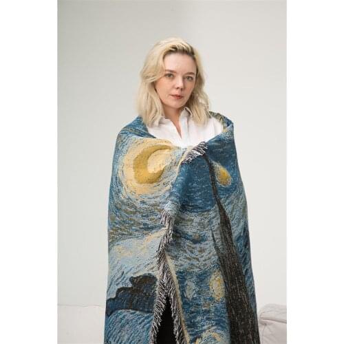 Vincent van Gogh The Starry Night Knitted Blanket Rug Sofa Cover Tapestry Throw Towel Shawl Bedding Sheet Home Travel Cobertor