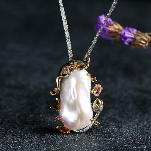 Jewelry Personality Customization Natural Baroque Pearl S925 Sterling Silver Inlay Pendant Creative Jewelry Factory Wholesale