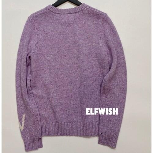 Woman Lavender Purple 100% Cashmere Sweaters Round Neck Long Sleeves Cuffs Letters Embroidered Jumper SOFT AUTUMN WINTER