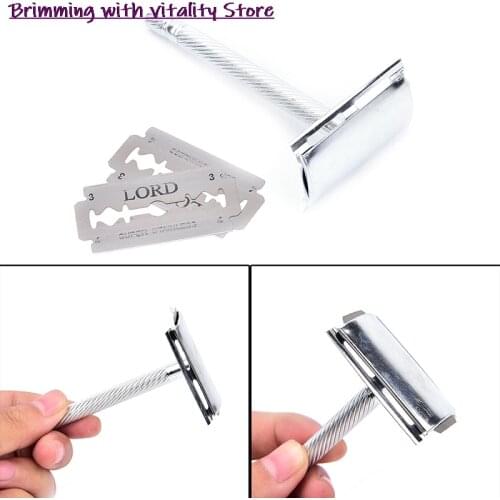 1 Set Practical Safety Men Double Edge Blade Shaving Hair Razor Shaver 2 Blades Old-Style
