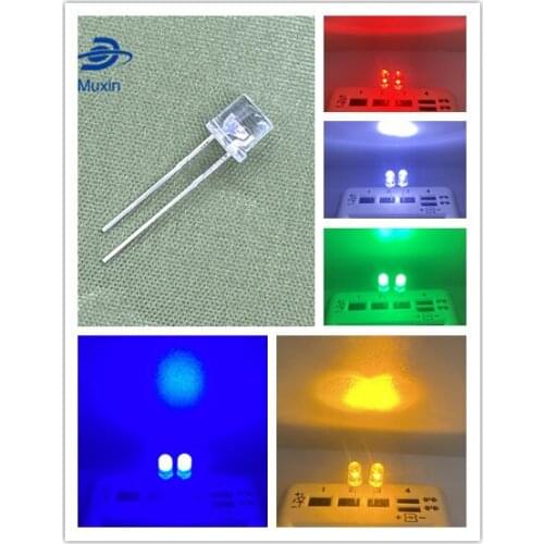 100pcs 5mm Flat Top White Red Pink Yellow Blue Wide Angle Light Lamp Diode LED Ultra Bright Bulbs Emitting Diode F5 5mm Lamp