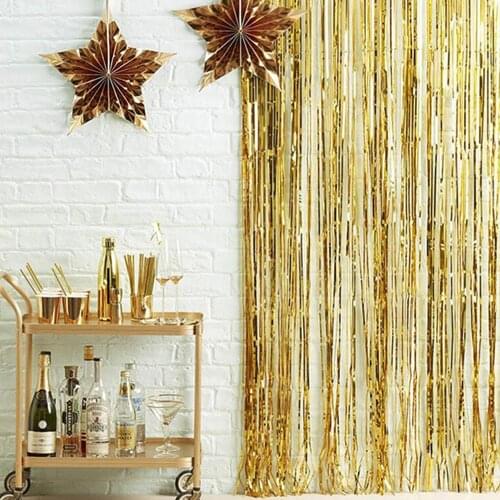 2M Gold Silver Metallic Foil Tinsel Fringe Curtain Birthday Party Decoration Wedding Photography Backdrop Curtain Photo Props