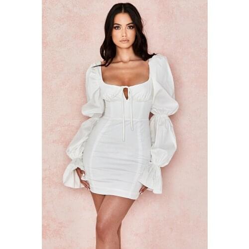 2021 Summer Fashion White Puff Long Sleeve Corset Dress Casual Party Club Women Dress Sexy Backless Mini Bodycon Dress