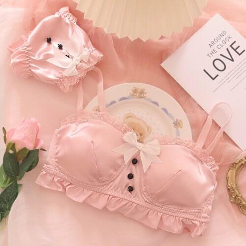 2021 Japanese soft girl underwear maid cos solid two-dimensional sweet and cute bow no steel ring seamless gathered bra set