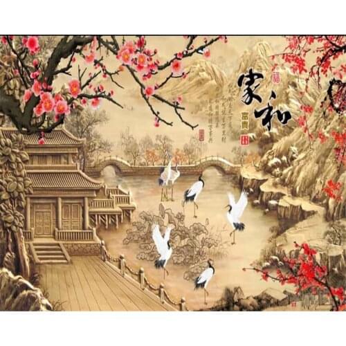 Beibehang 3d Wallpaper Custom Photo wallpaper Mural 3d Chinese style Relief Carved flower frame Crane Landscape 3d wallpaper