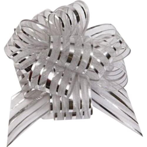 5pcs/lot Large Organza Pull Bow Ribbon for Craft , Wedding Decoration, silver Gift Packing 50mm LH06