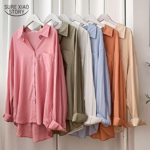 Autumn Gentle Loose Single-breasted Woman Blouses Cotton Long Sleeve Shirt Women Casual Turn-down Collar Office White Tops 16311